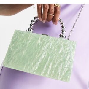 ASOS DESIGN marble resin clutch/ crossbody silver tone beaded handle Mint NEW